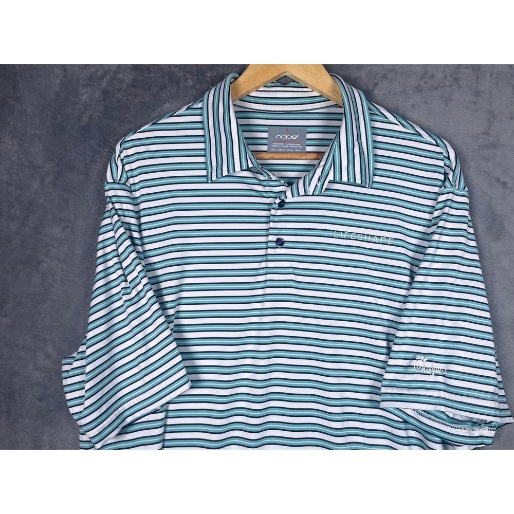 Oobe Chick-fil-A Lifeshape Hydrovent Mens Large Polo Shirt Teal White Striped
